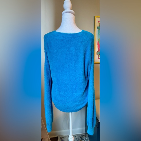 Halogen Bright Teal Fuzzy Crew Neck Sweater - Picture 4 of 5